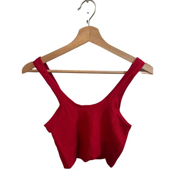 Bozzolo Red Ribbed Crop Tank Top Women's Size S/M Scoop Neck - Picture 3 of 3
